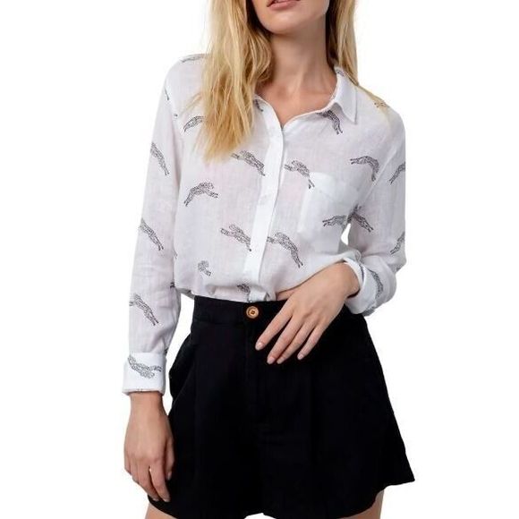 Rails 200-766 Women's Sz XS White Charli Cheetah Print L/S Button-Up Shirt - Picture 1 of 9